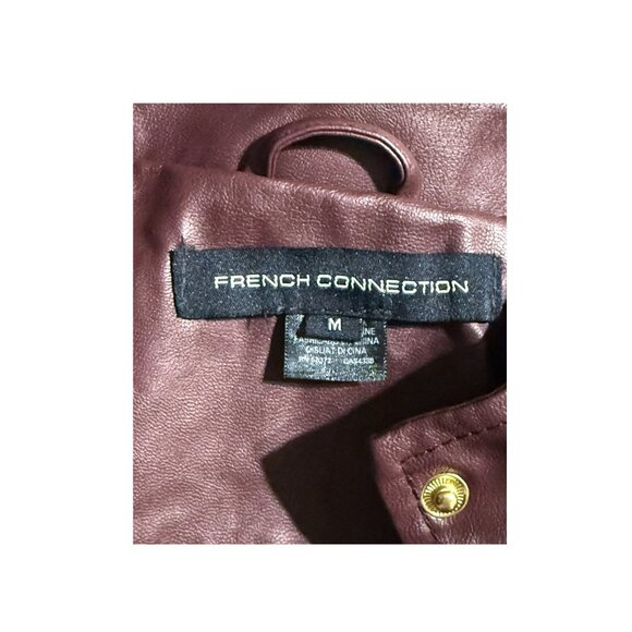 French Connection Women's M Quilted Faux Leather Jacket Burgundy NWT - Picture 7 of 9